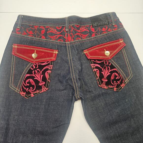 Y2K Vintage Mens Clench Jeans Velvet Pockets 36x32 Dark Wash Embroidered - Picture 9 of 9